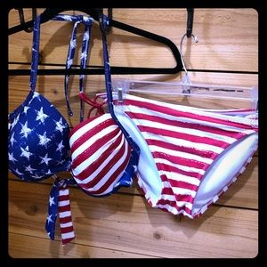 America flag string bikini Xhilaration XL D DD